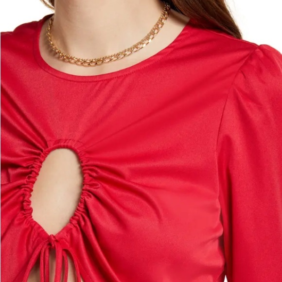 OPEN EDIT Cutout Detail Red Long-sleeve Blouse, Size XXS, NWT - Picture 2 of 12